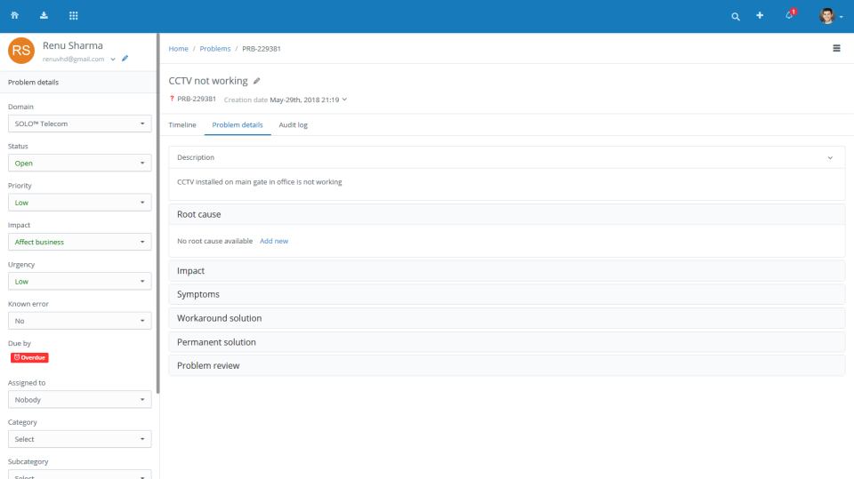 screenshot of Vision Helpdesk
